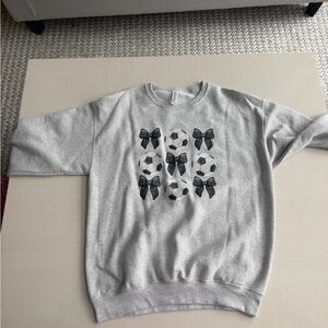 Jerzees Gray Crewneck Sweatshirt with Soccer Ball & Bow Pattern